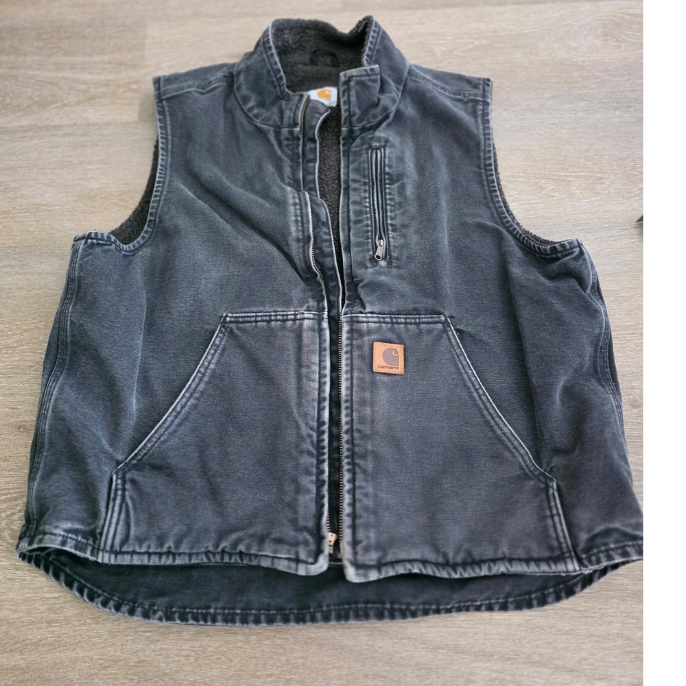 Carhartt Mens V33-001 Mock Neck Sherpa Lined Sandstone Duck Vest Black Large